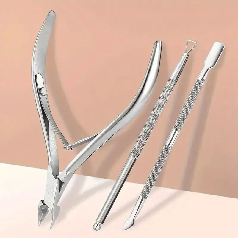 3 pcs Professional Stainless Steel Cuticle Trimmer and Pusher Set